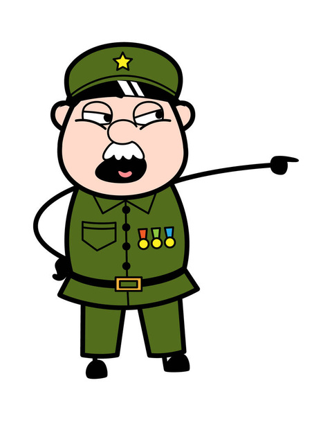 Arrabbiato cartone animato militare uomo gridando - Vettoriali, immagini
