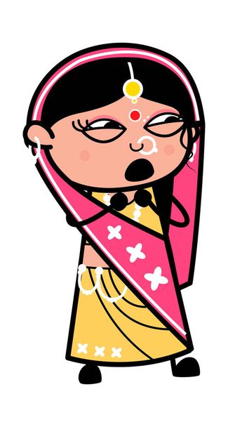 Cartoon Indian Woman Surprised in Fear - Vector, Image