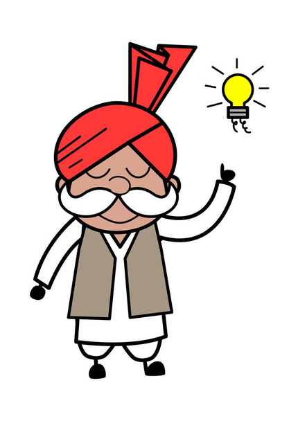Cartoon Haryanvi Oude man Heeft een idee - Vector, afbeelding