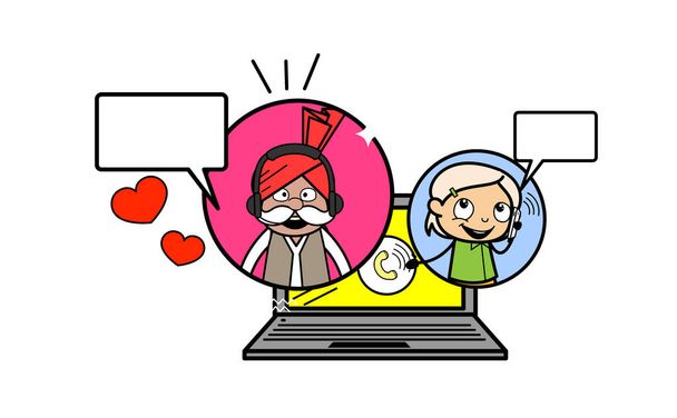 Cartoon Haryanvi Old Man Online Calling - Vector, Image