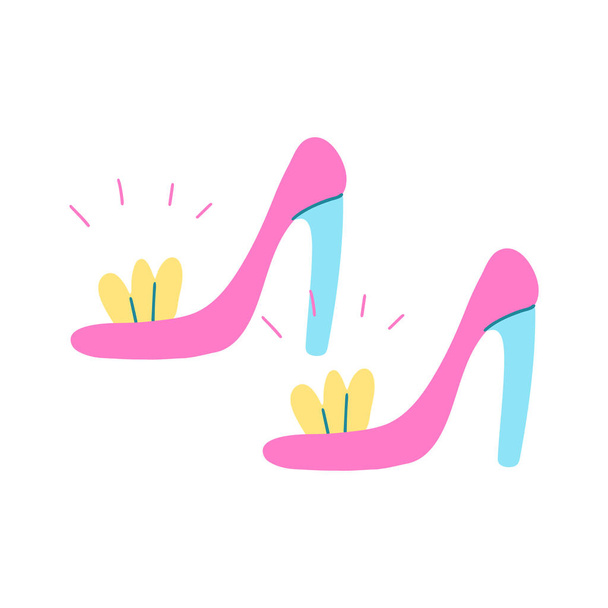 High heel shoes decorated with a shining crystals. Hand drawn vector illustration in flat style isolated on white background. Great for kid design. - Vector, Image