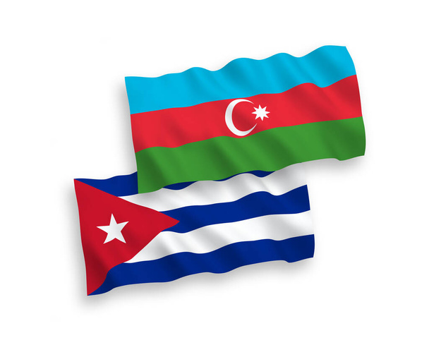 Nemzeti vektor szövet hullám zászlók Azerbajdzsán és Kuba elszigetelt fehér alapon. 1-2 arányú. - Vektor, kép