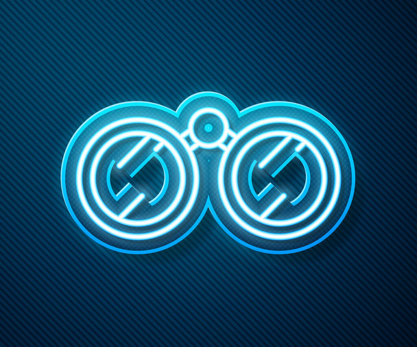 Glowing neon line Binoculars icon isolated on blue background. Find software sign. Spy equipment symbol.  Vector Illustration. - Вектор, зображення