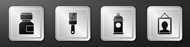 Set Paint, gouache, jar, dye, Paint brush, Paint spray can and Picture icon. Silver square button. Vector. - Vector, Image