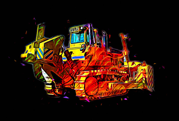 Bulldozer εικονογράφηση χρώμα τέχνη grunge σχέδιο vintage - Φωτογραφία, εικόνα
