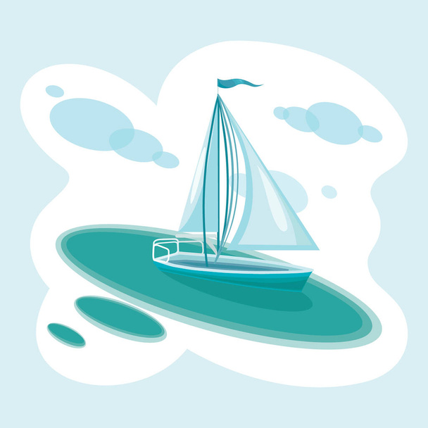 Sailboat. Sea travel around the world, yacht racing. Sailboat side view with shadow  - Vector, Image