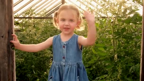 Kislány az üvegház bejáratánál - Felvétel, videó