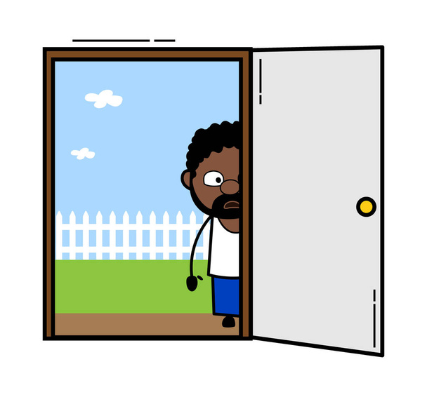 Cartoon African American Man looking from Door - Vector, Image