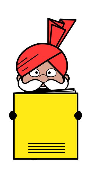 Cartoon Haryanvi Old Man holding a paper banner - Vector, Image