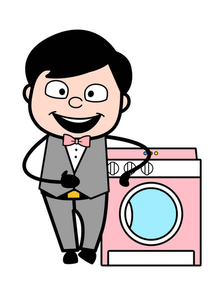 Cartoon Groom stojący z pralką - Wektor, obraz