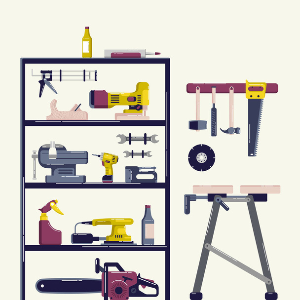 Reparación del hogar e ilustración del taller. Diseño en estilo plano
 - Vector, imagen
