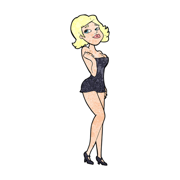 ελκυστική γυναίκα κινουμένων σχεδίων στο κοντό φόρεμα - Διάνυσμα, εικόνα