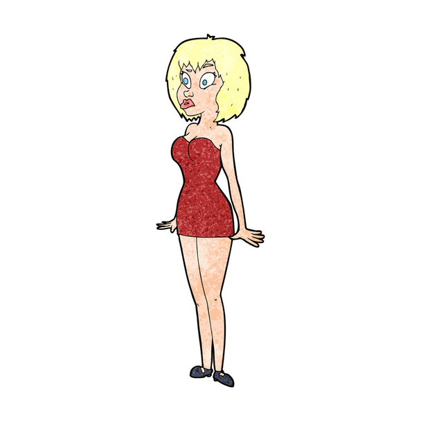 έκπληκτος γυναίκα κινουμένων σχεδίων στο κοντό φόρεμα - Διάνυσμα, εικόνα