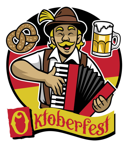 Βαυαρός άνθρωπος γιορτάζει Oktoberfest παίζοντας ακορντεόν - Διάνυσμα, εικόνα