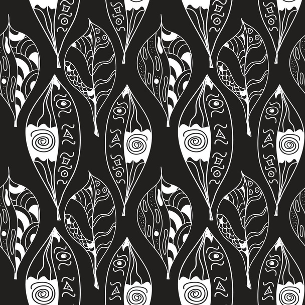 Leaves Doodles Abstract Seamless Pattern - Вектор,изображение