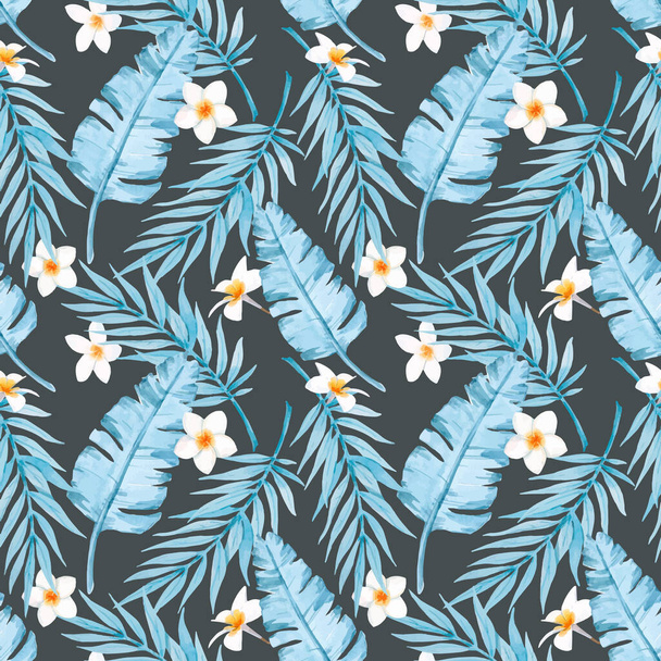 Beautiful vector seamless pattern with watercolor tropical leaves. Stock illustration - Vector, Image
