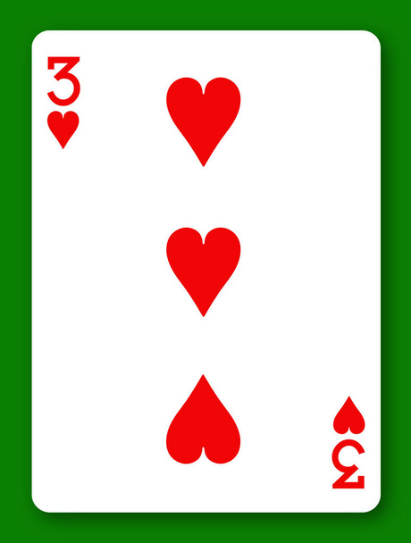 3 Three of Hearts playing card with clipping path to remove background and shadow - Photo, Image