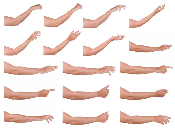 GROUPE de gestes de mains asiatiques masculins et féminins isolés sur fond blanc.  - Photo, image