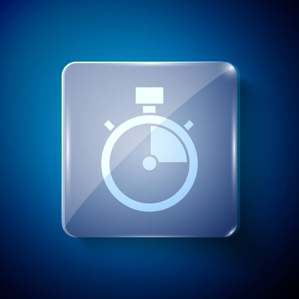 Icona cronometro bianco isolato su sfondo blu. Un timer temporale. Segno cronometro. Pannelli di vetro quadrati. Vettore. - Vettoriali, immagini