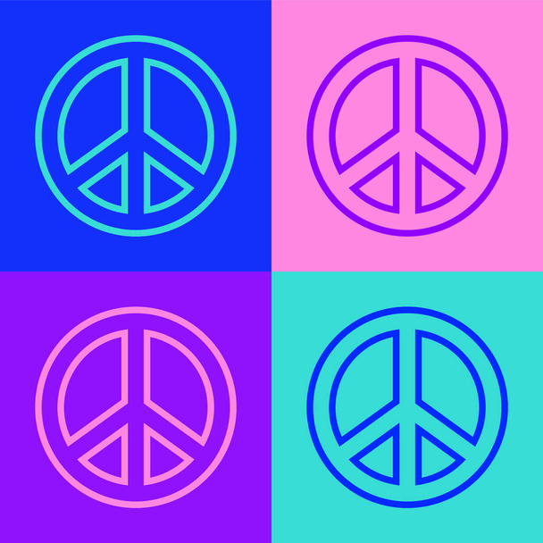 Pop art line Icono de paz aislado sobre fondo de color. Símbolo hippie de paz. Vector. - Vector, imagen