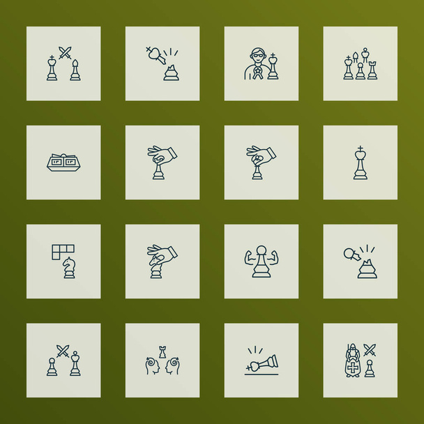 Activity icons line style set with design, man with chess awards, chess whites team and other design elements. Isolated illustration activity icons. - Photo, Image