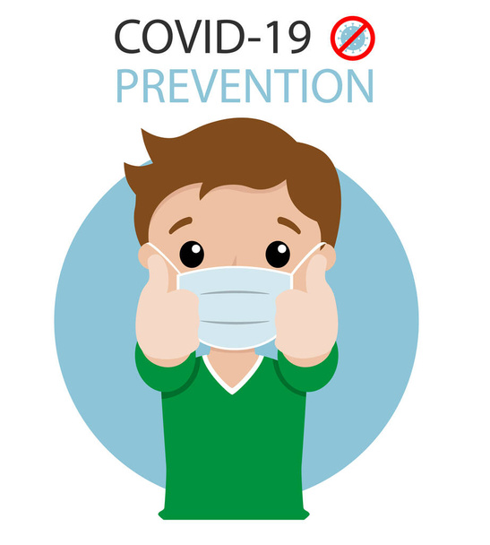 Boy with mask with his hands doing okay. Prevention covid-19. isolated vector - Vektör, Görsel