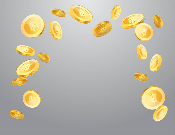Тайская бат валюта реалистичная золотая монета плавающая, векторная иллюстрация знаков денег - Вектор,изображение
