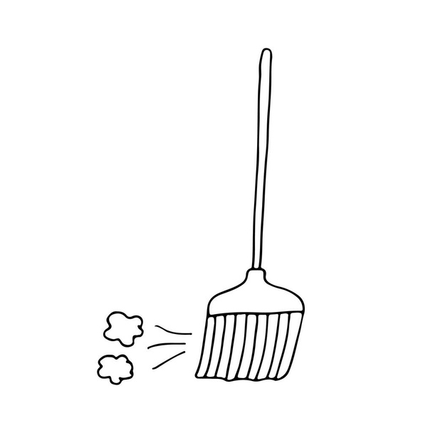 Broom doodle icon in vector. Hand drawn broom icon in vector. Sweeping broom icon - Vector, Image