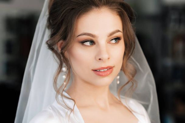 portrait of a pretty bride with makeup and hair styling - 写真・画像