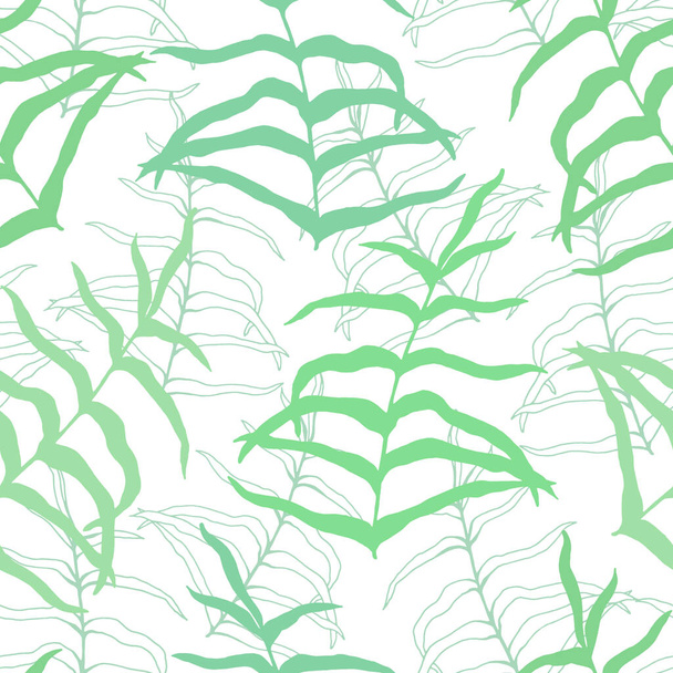 Hand drawn seamless pattern vector of silhouette and outline branches and leaves. Abstract plant doodle illustration for design card, invitation, wallpaper, wrapping paper, fabric, textile, packaging - Vetor, Imagem
