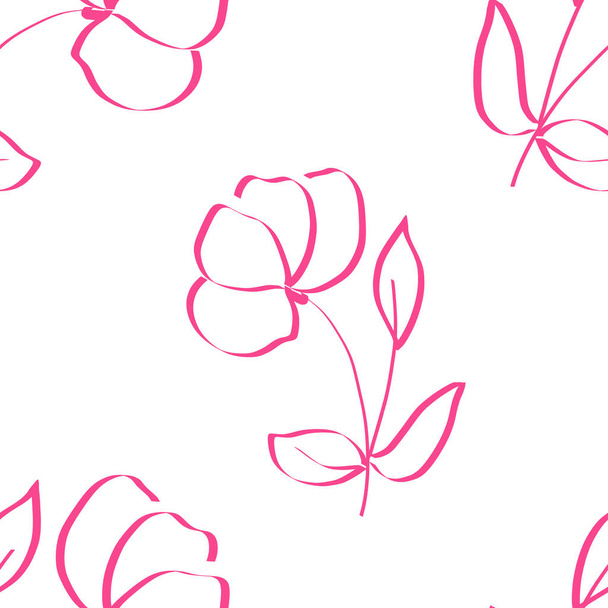 白を基調にしたシームレスな柄「ピンクの花のスケッチ」 - 写真・画像