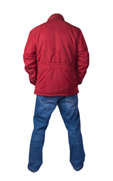 red men's jacket and blue jeans isolated on white background.casual clothing - Foto, Imagen