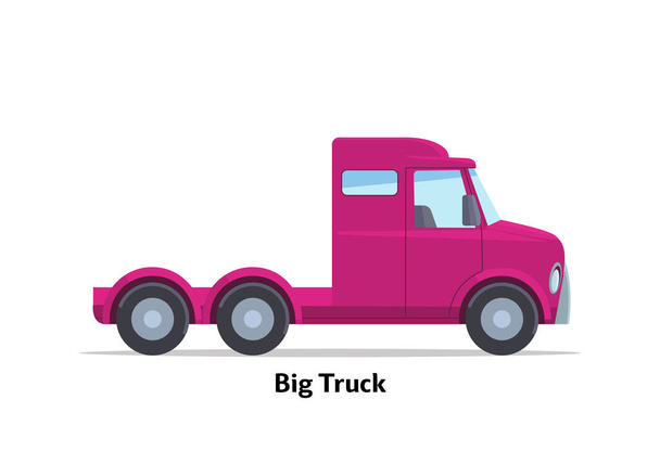 Büyük kamyon manzaralı. Vektör stok düz çizim. Ahududu çizgi filmi, oyuncak araba. Tasarım ve canlandırma için basitleştirilmiş biçim - Vektör, Görsel