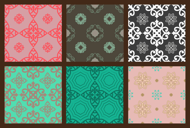 Set of seamless colorful patterns oriental ornament - Vector, Imagen