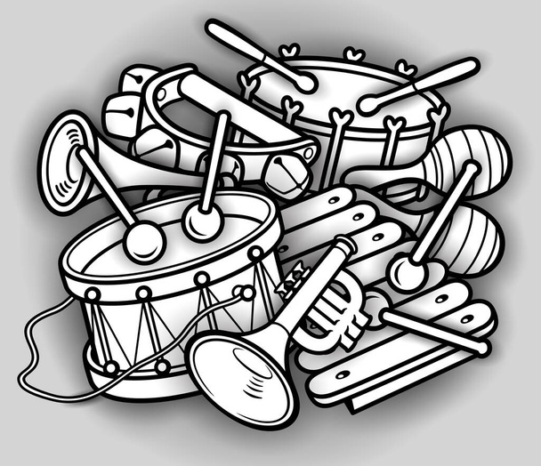 Dessin animé enfants mignons gribouillis instruments de musique - Vecteur, image