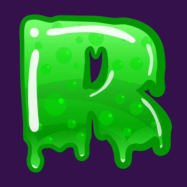 Type de police slime lettre R alphabet latin. Moule toxique vert bouillonnant. Illustration vectorielle de style dessin animé - Vecteur, image