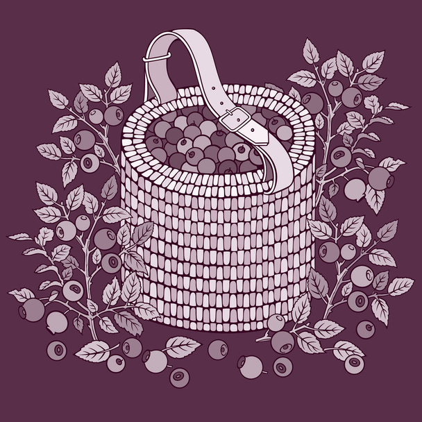 Blueberries in basket. Cartoon vector illustration - Vector, Image