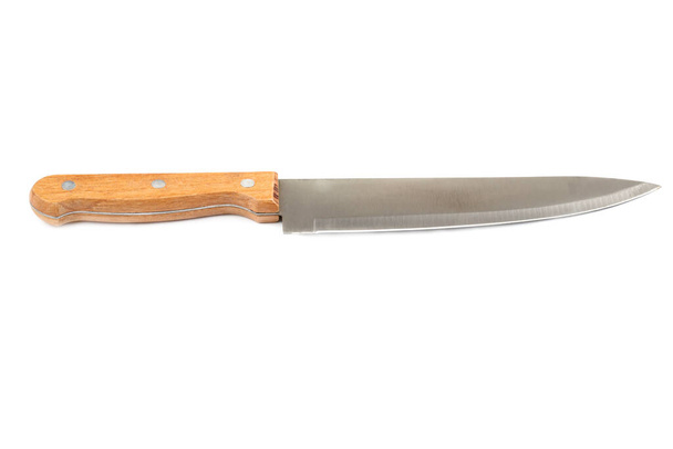 Couteau de cuisine avec manche en bois isolé sur fond blanc. - Photo, image