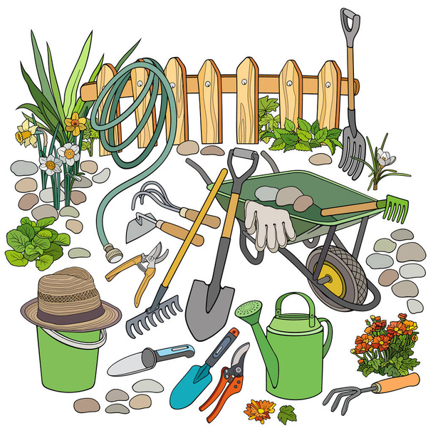 Gardening hand drawn vector doodles illustration - Vector, Image