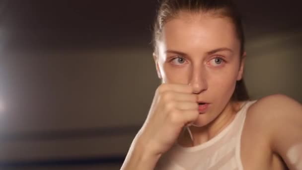 Boxer girl training. Strong woman. Amateur boxing - Materiał filmowy, wideo