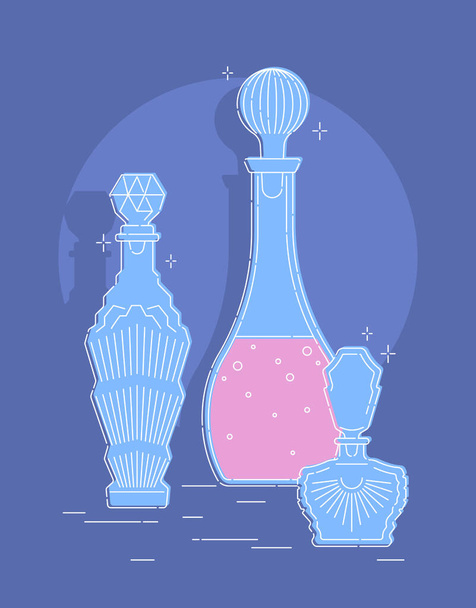 Vector elements. A set of bottles for fragrant women's perfume. Retro style. Outline stroke is not expanded. - Vector, Image