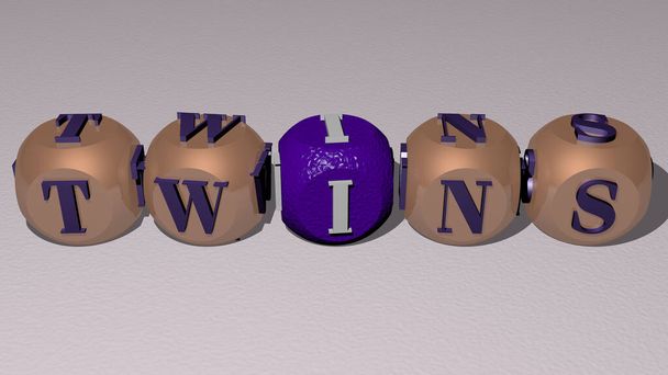TWINS kombiniert durch Würfelbuchstaben und Farbkreuzungen für die damit verbundenen Bedeutungen des Konzepts. Hintergrund und schön - Foto, Bild