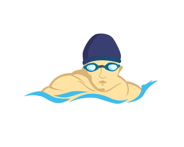 Swimming Man Figure with Goggles Illustration - Vector, Image