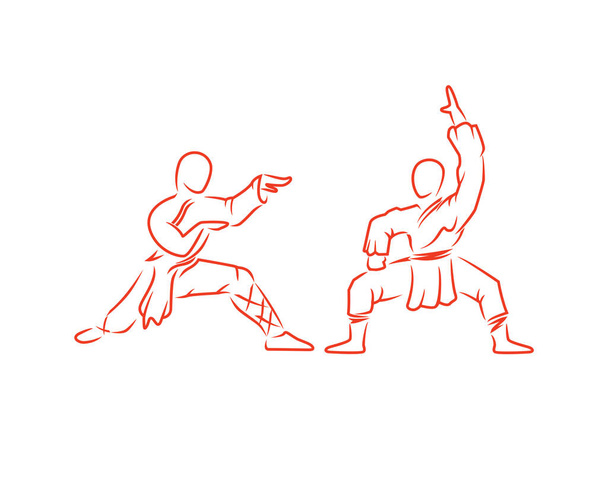 Deux combattants Kungfu Silhouette - Vecteur, image