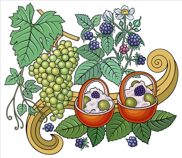 Uva, more, dolci scarabocchi illustrazione - Vettoriali, immagini