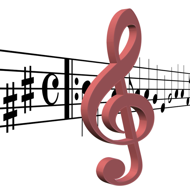 Tripla clef és zenei jegyzetek fehér háttér - Fotó, kép