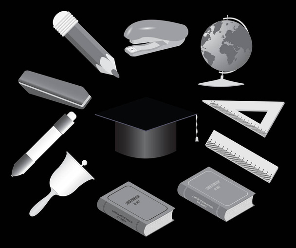 Set of school equipment doodle icons. Vector illustration - Vector, Image