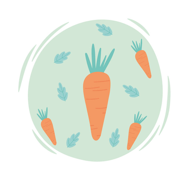 καρότα συγκομιδή λαχανικών βιολογικά υγιή φυσικό σχεδιασμό φύλλων - Διάνυσμα, εικόνα