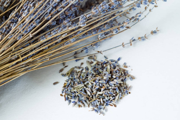Bunch of dried lavender on a white background. - Zdjęcie, obraz