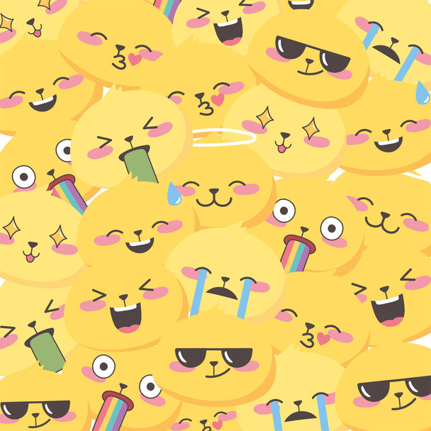 közösségi média emoji kifejezések arcok rajzfilm gyűjtemény háttér tervezés - Vektor, kép